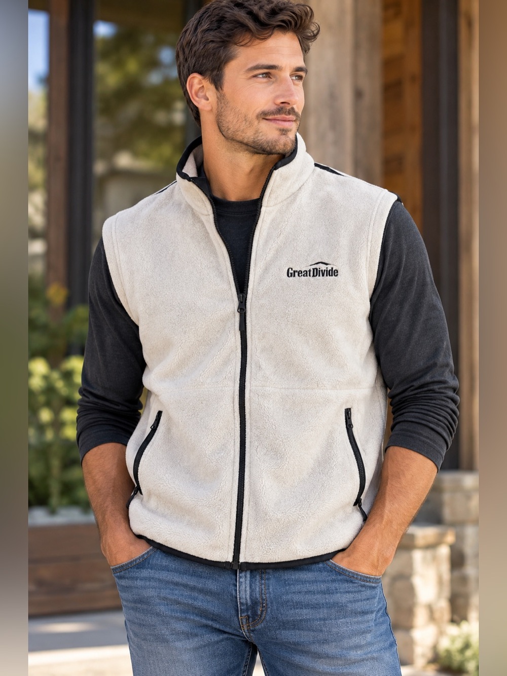Great Divide Men's Cream Sherpa Vest with Zip Pockets